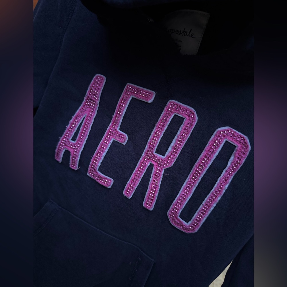 Aero Navy Hoodie with Pink Logo/ aeropostal hooded sweater - Picture 2 of 4